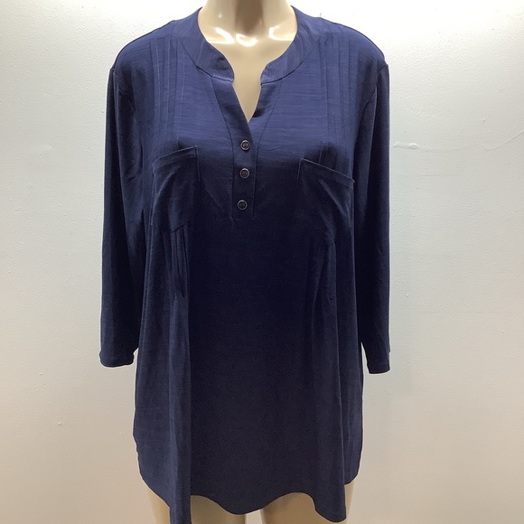Elie McCarthy Size 2X Navy Blue Women's 3/4 Sleeve Top. New With Tags - Picture 1 of 7
